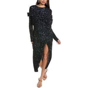 Rachel Gilbert Womens  Mirella Midi Dress, Blue Sequins Size 8